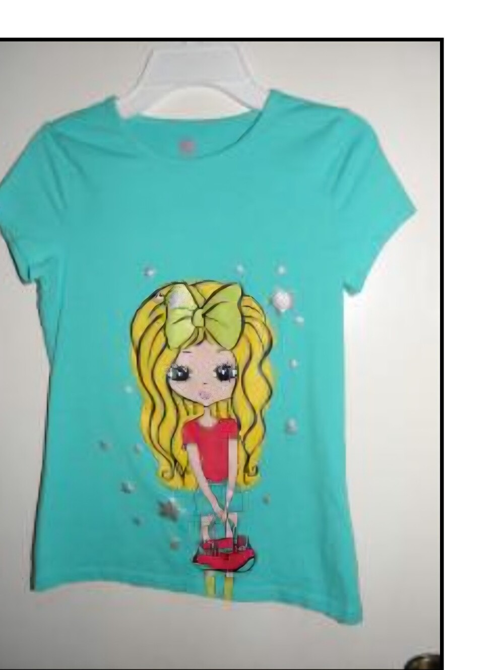 NEW! JK Girls J Khaki BLUE Graphic Shirt Top w/ GIRL Glitter Accents size LARGE